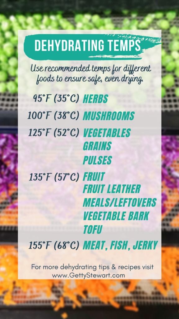 recommended temperatures for dehydrating