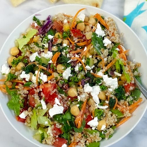 mixed salad with chickpeas, feta and grains
