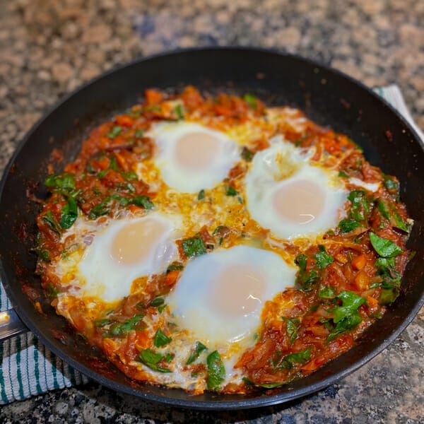 cooked eggs in shakshuka