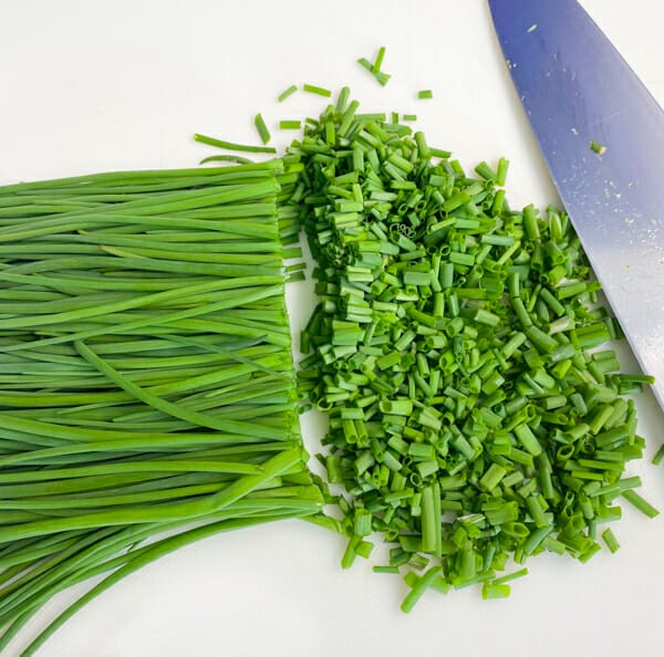 chopping chives with knife