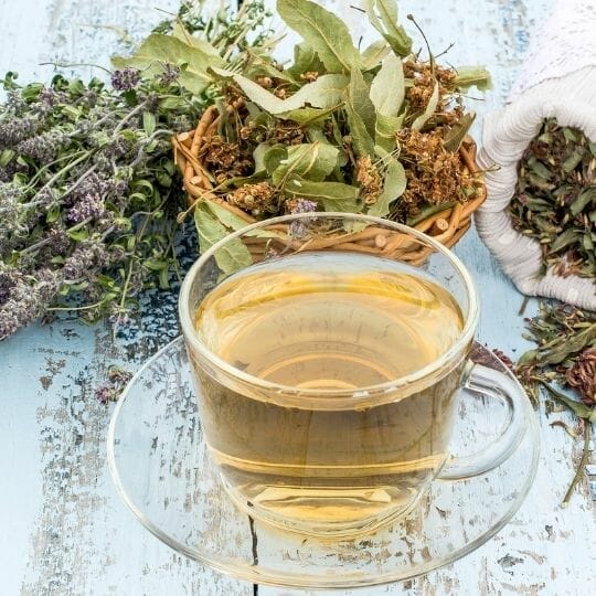 cup of tea with dried herbs
