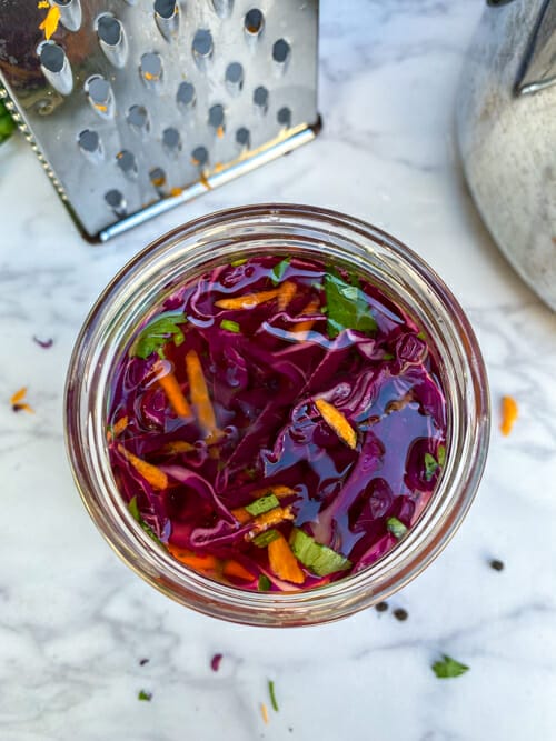 brine view of pickled cabbage