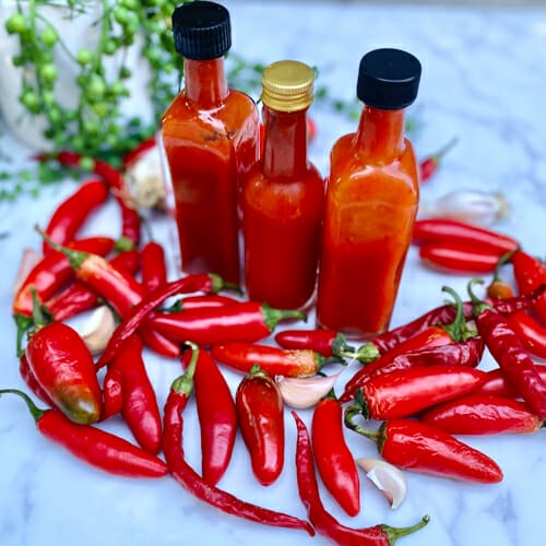 hot pepper sauce and hot peppers