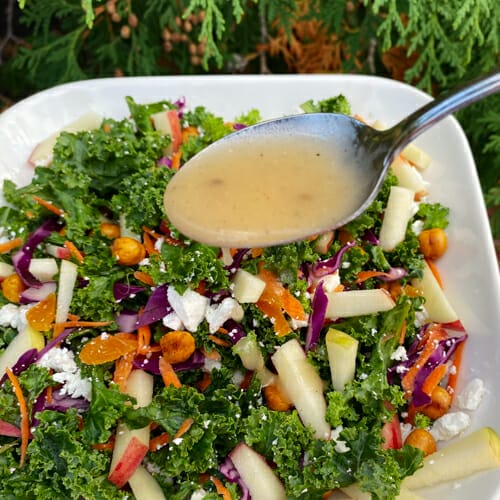 kale and apple salad with dressing