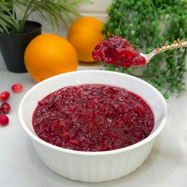 cranberry sauce on spoon