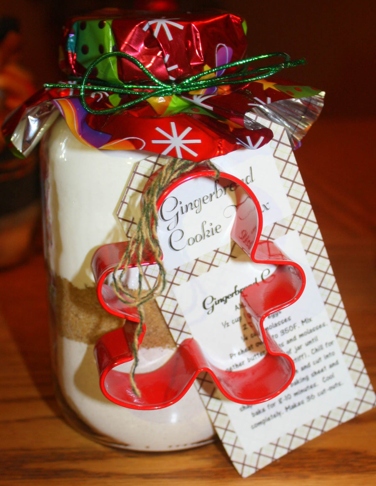 gingerbread cookie mix in jar with cutter