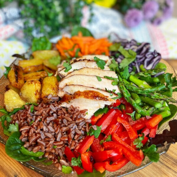 grilled pineapple power bowl with chicken