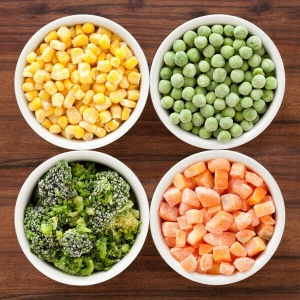 frozen veggies in bowls