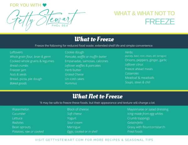 Getty Stewart branded chart with text describing "what to freeze and what not to freeze"