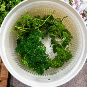 parsley in salad spinner