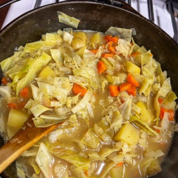 cabbage soup in pot before cream added