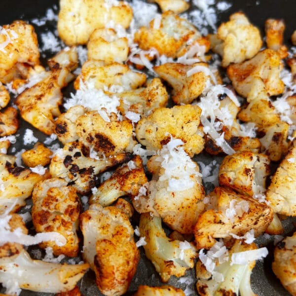 seasoned, browned cauliflower pieces with freshly grated Parmesan cheese
