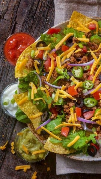 taco salad with cheese olives and jalapenos