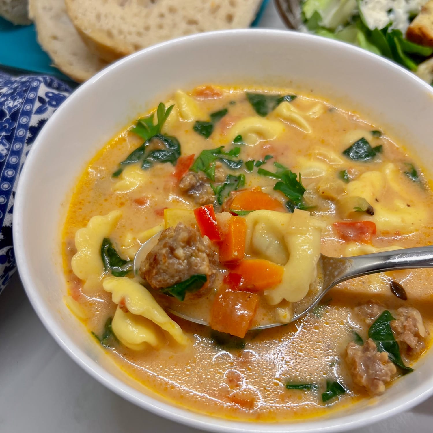 Sausage Tortellini Soup with Spinach