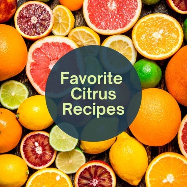 background of various citrus fruit with text on top