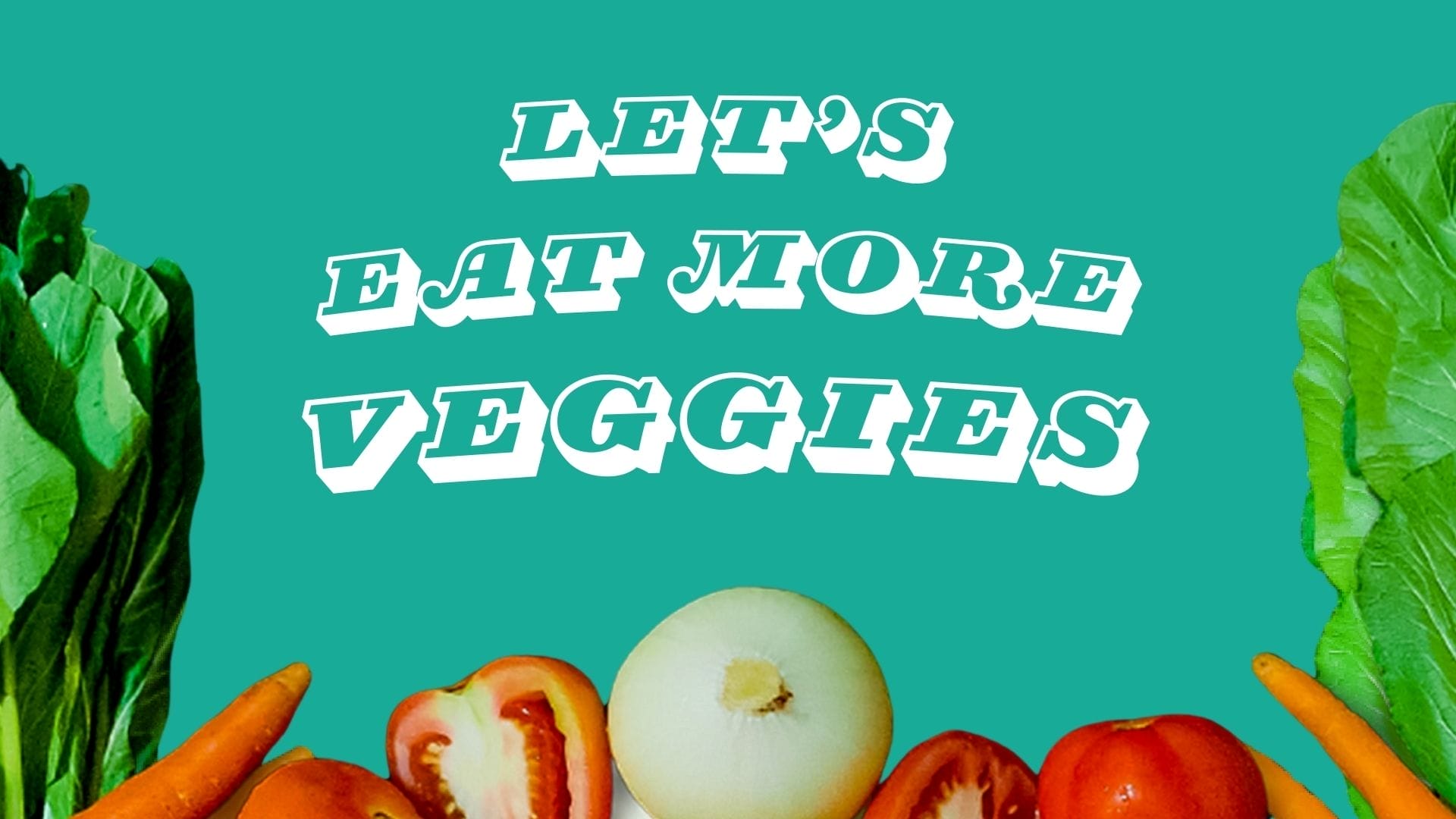 text banner with veggies around edges